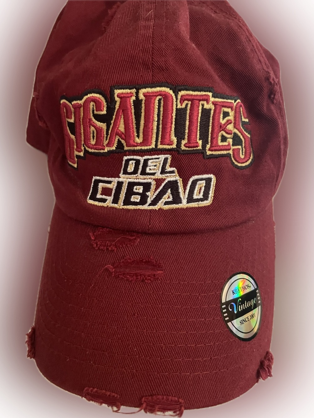 KBETHOS Burgundy 'Gigantes del Cibao' Distressed Baseball Cap